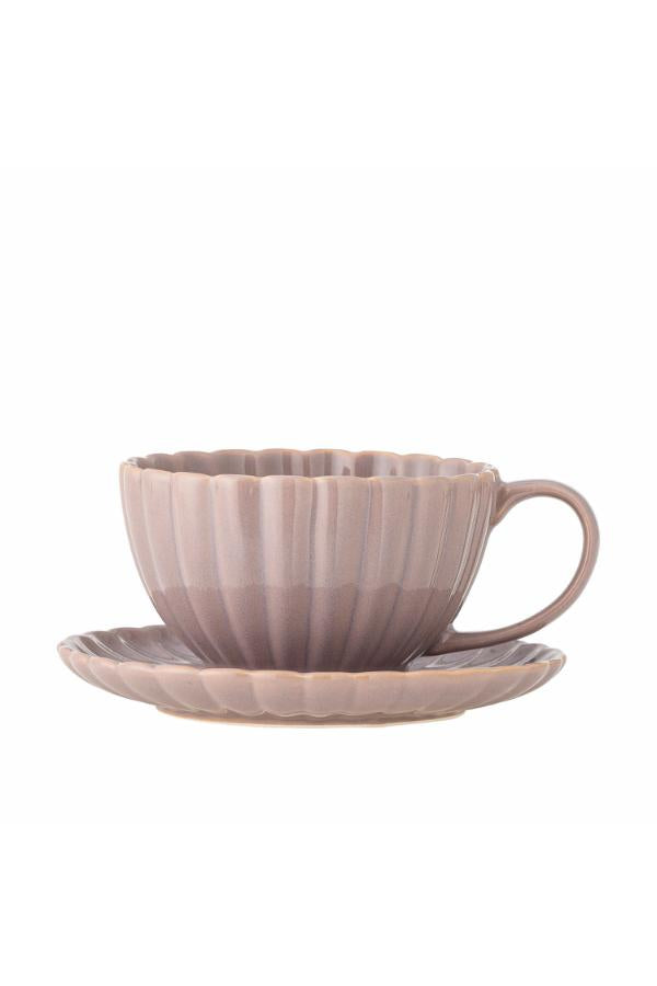 Bloomingville Latina Kopp med Fat, Rosé, Stengods C:D11xH5/S:D15xH2 cm, 6-pack