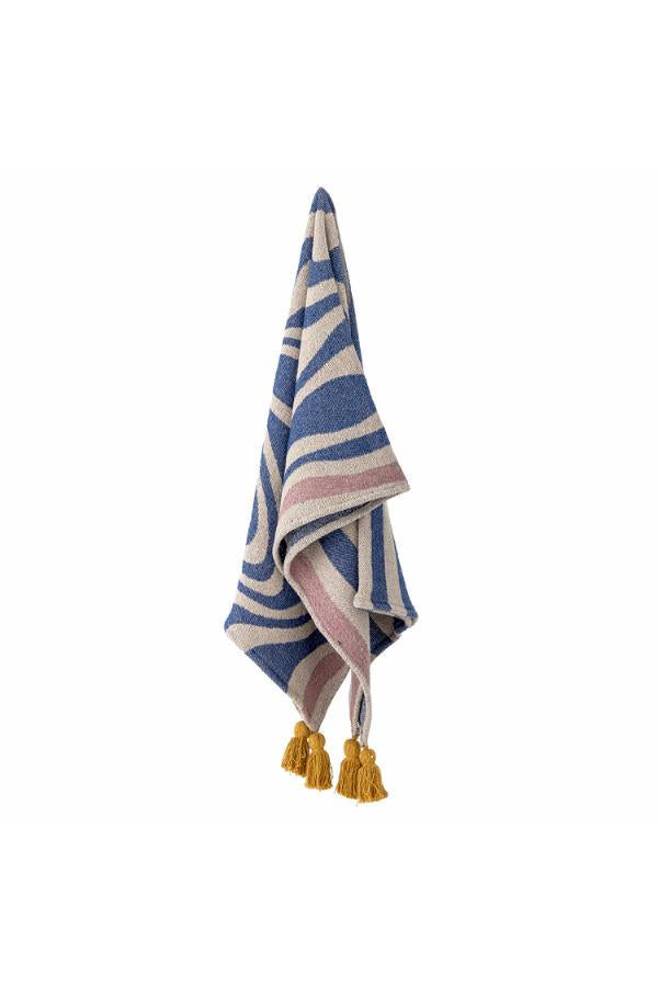 Bloomingville Arlie pläd, blå, återvunnen bomull L160xB130 cm
