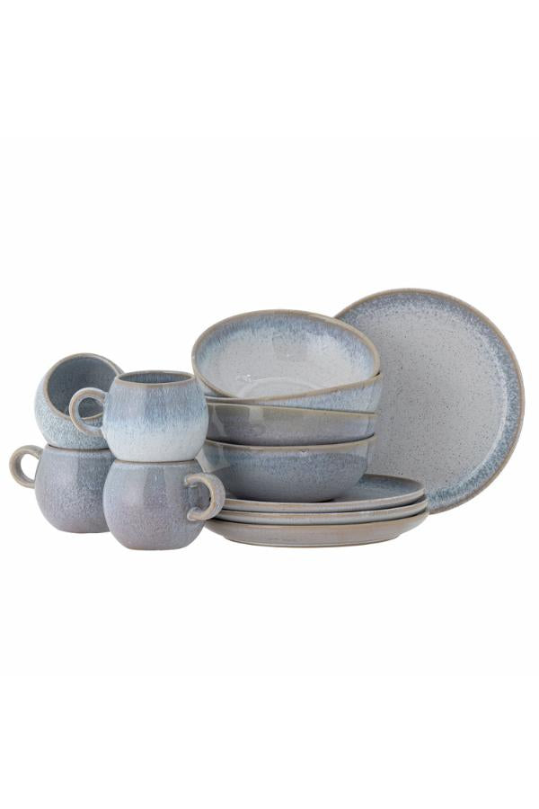 Bloomingville Paula Frukostset, Blå, Stengods C:D9xH8/B:D16xH6/P:D20xH1,5 cm, Set om 12