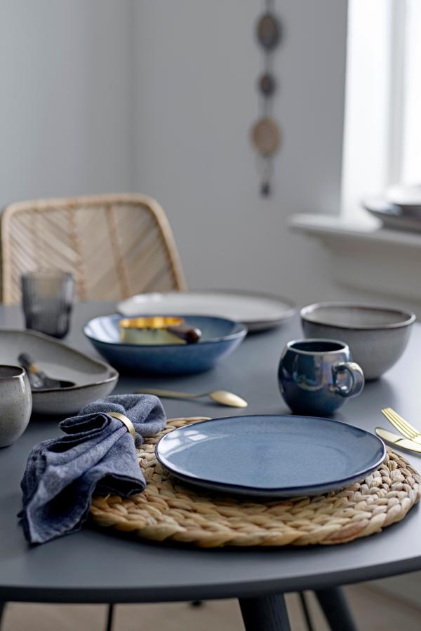 Bloomingville Sandrine Servisset, Blå, Stengods P:D28,5xH2,5/D22xH2/DP:D22xH5cm, Set om 12