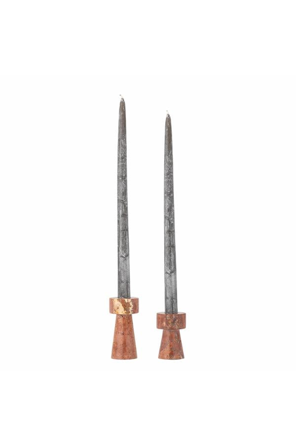 Bloomingville Anneli Ljusstake, Rose, Travertin D5xH7,5/D5xH10 cm, Set om 2