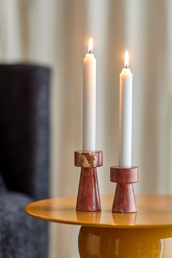 Bloomingville Anneli Ljusstake, Rose, Travertin D5xH7,5/D5xH10 cm, Set om 2