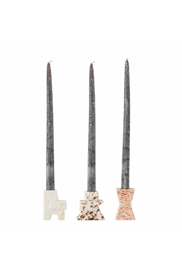 Bloomingville Blanchard Ljusstake, Natur, Stengods L7xH7xB5/L6xH7,5xB4,5/L5xH8xB4,5 cm, Set om 3