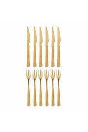 Bloomingville Ollin Steak Bestick, Multipack, Guld, Rostfritt Stål K:L22/F:L20xB2 cm, Set om 12