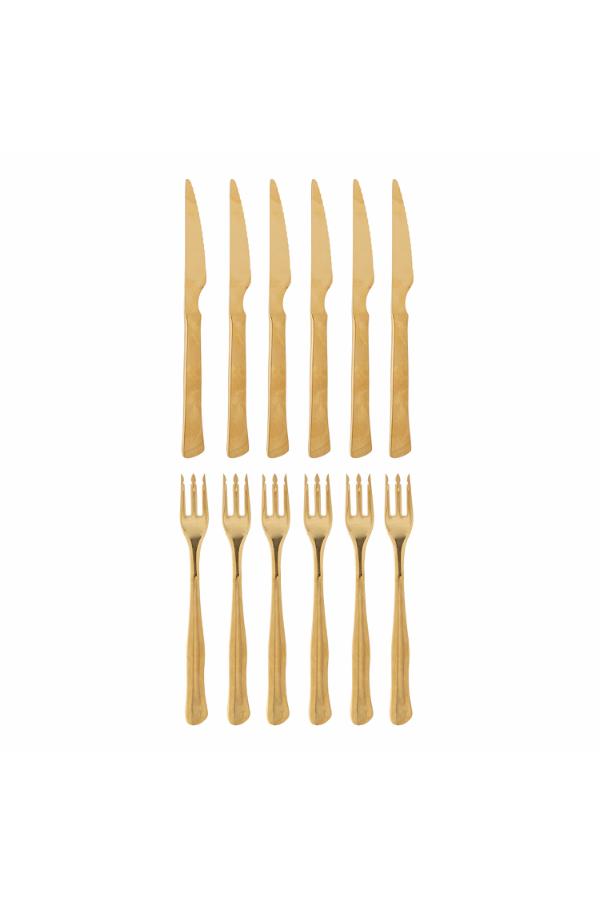 Bloomingville Ollin Steak Bestick, Multipack, Guld, Rostfritt Stål K:L22/F:L20xB2 cm, Set om 12