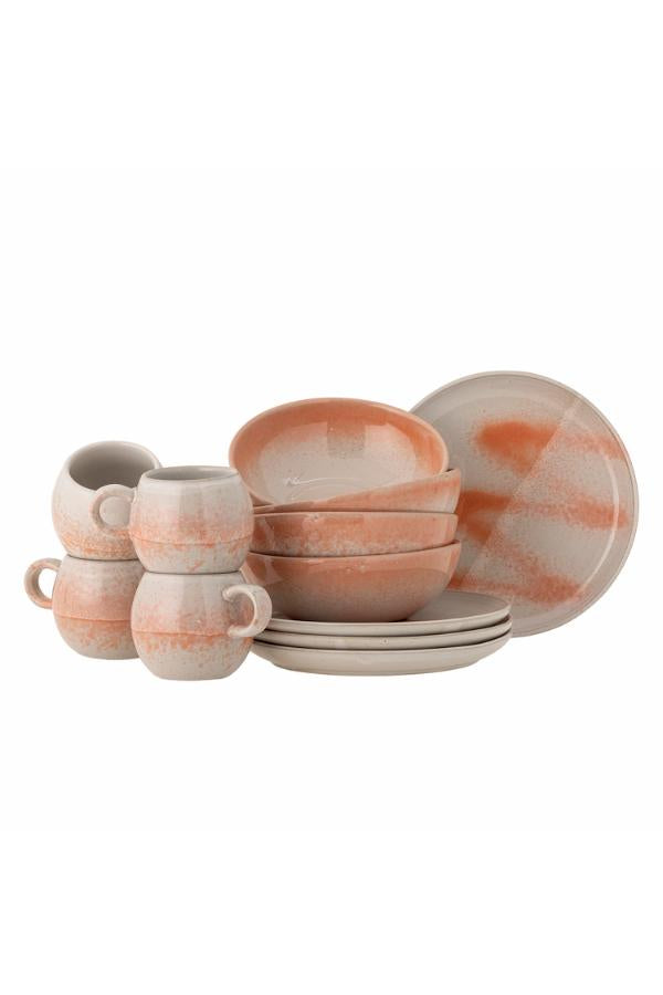Bloomingville Paula Frukostset, Orange, Stengods C:D9xH8/B:D16xH6/P:D20xH1,5 cm, Set om 12