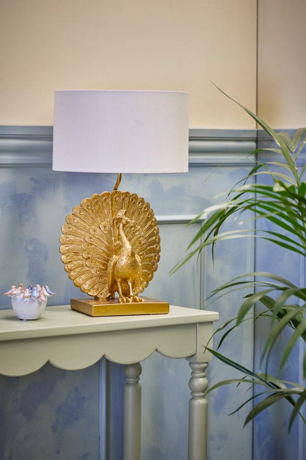 Creative Collection Påfågelbordslampa, Guld, Polyresin D35,5xH58,5 cm