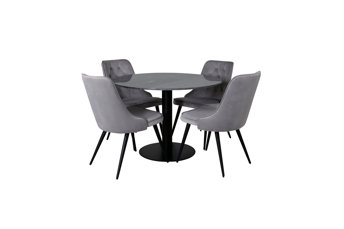 Venture Design Estelle & Velvet Deluxe Runda Matbord ⌀106 Mörkgrå + Matstolar 2-pack Ljusgrå