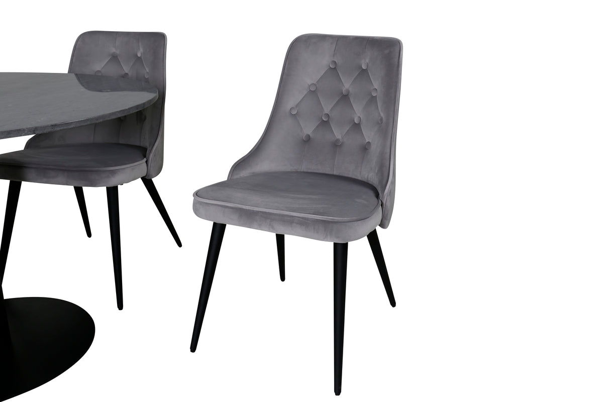 Venture Design Estelle & Velvet Deluxe Runda Matbord ⌀106 Mörkgrå + Matstolar 2-pack Ljusgrå