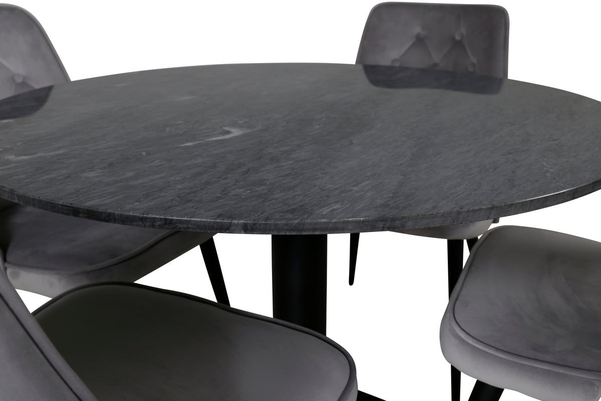 Venture Design Estelle & Velvet Deluxe Runda Matbord ⌀106 Mörkgrå + Matstolar 2-pack Ljusgrå