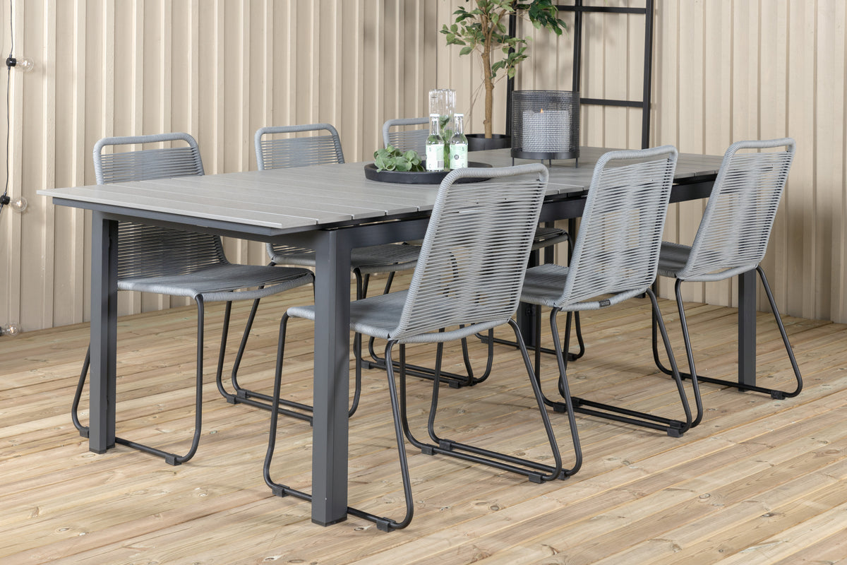 Venture Design Levels & Lindos Matbord 229x100x75 + Matstolar Grå