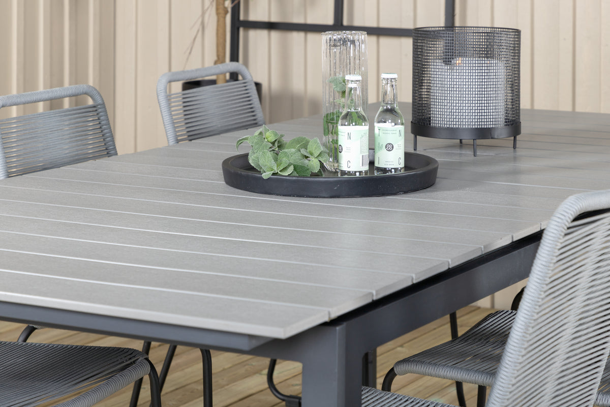 Venture Design Levels & Lindos Matbord 229x100x75 + Matstolar Grå