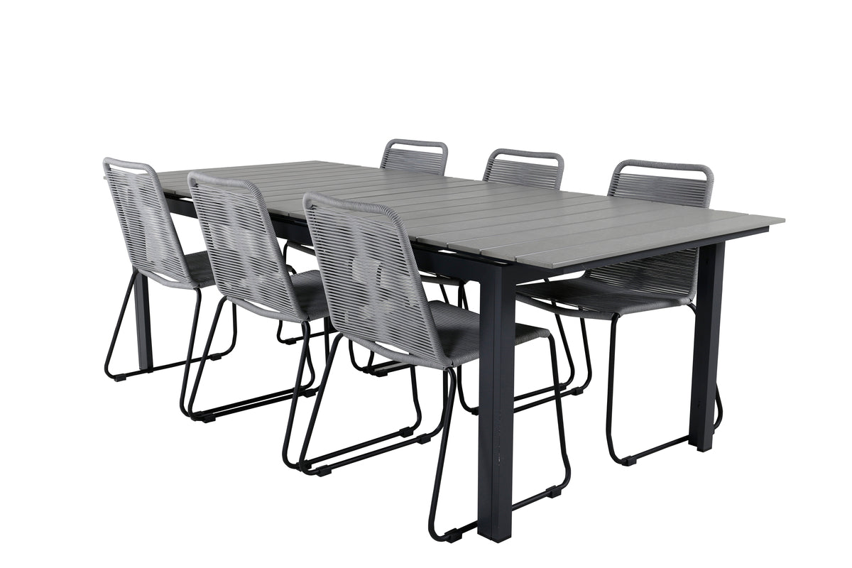 Venture Design Levels & Lindos Matbord 229x100x75 + Matstolar Grå