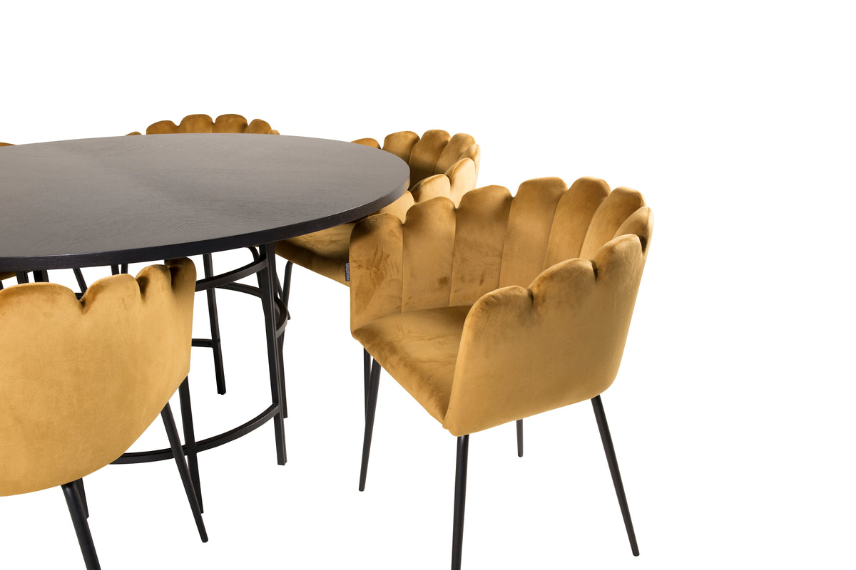 Venture Design Limhamn & Copenhagen Matstolar Gul + Runda Matbord ⌀140 Svart