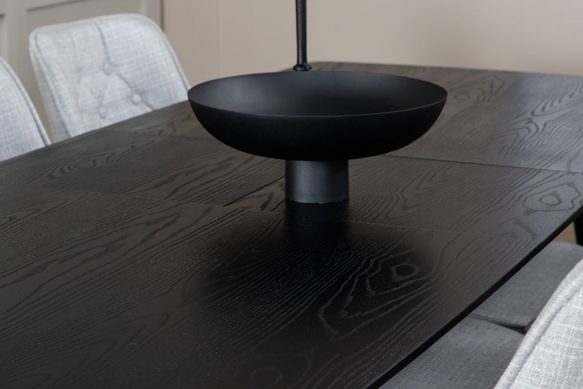 Venture Design Gold & Velvet Deluxe Rektangulära Matbord 180 x 85 Svart + Matstolar 2-pack Grå
