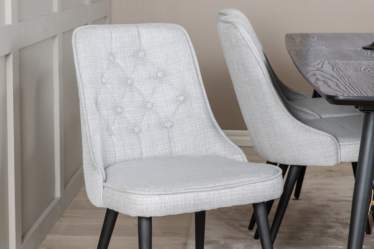 Venture Design Gold & Velvet Deluxe Rektangulära Matbord 180 x 85 Svart + Matstolar 2-pack Grå