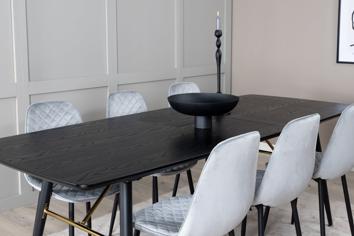 Venture Design Gold & Polar Rektangulära Matbord 180 x 85 Svart + Matstolar 2-pack Grå