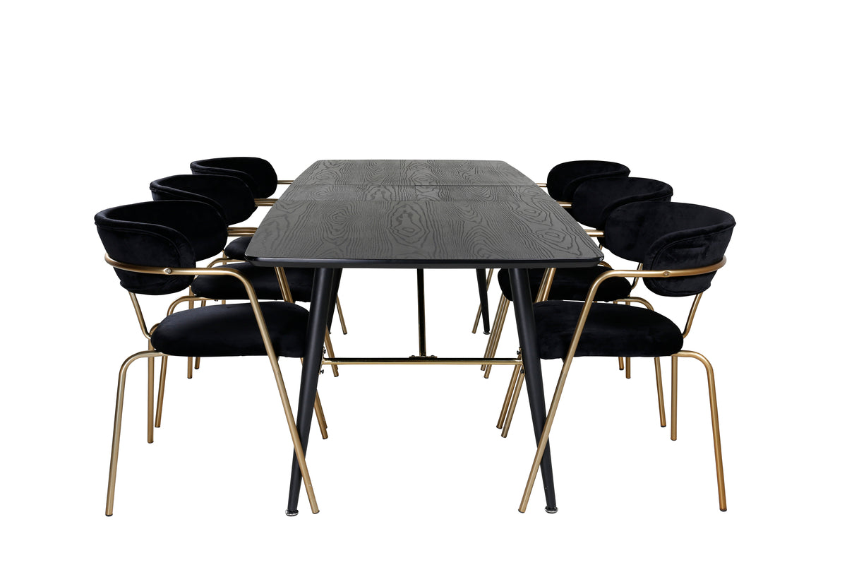 Venture Design Arrow & Gold Matstolar 2-pack Svart + Rektangulära Matbord 180 x 85 Svart