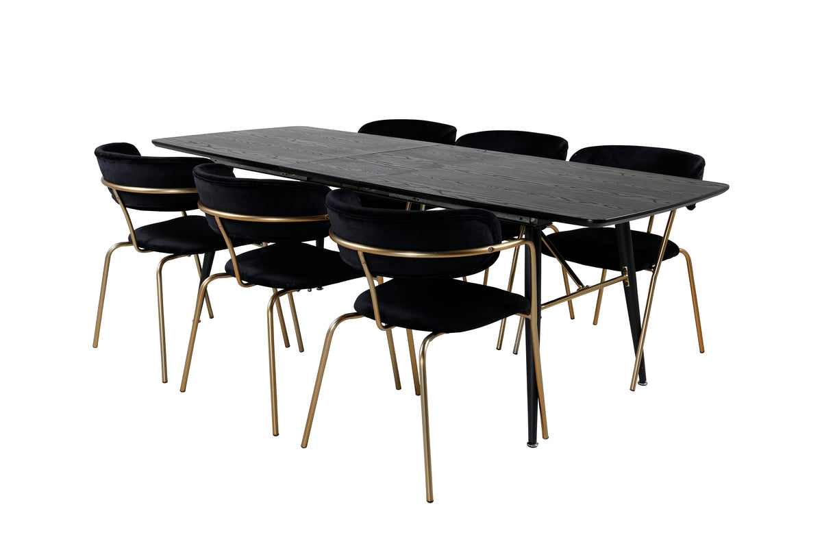 Venture Design Arrow & Gold Matstolar 2-pack Svart + Rektangulära Matbord 180 x 85 Svart
