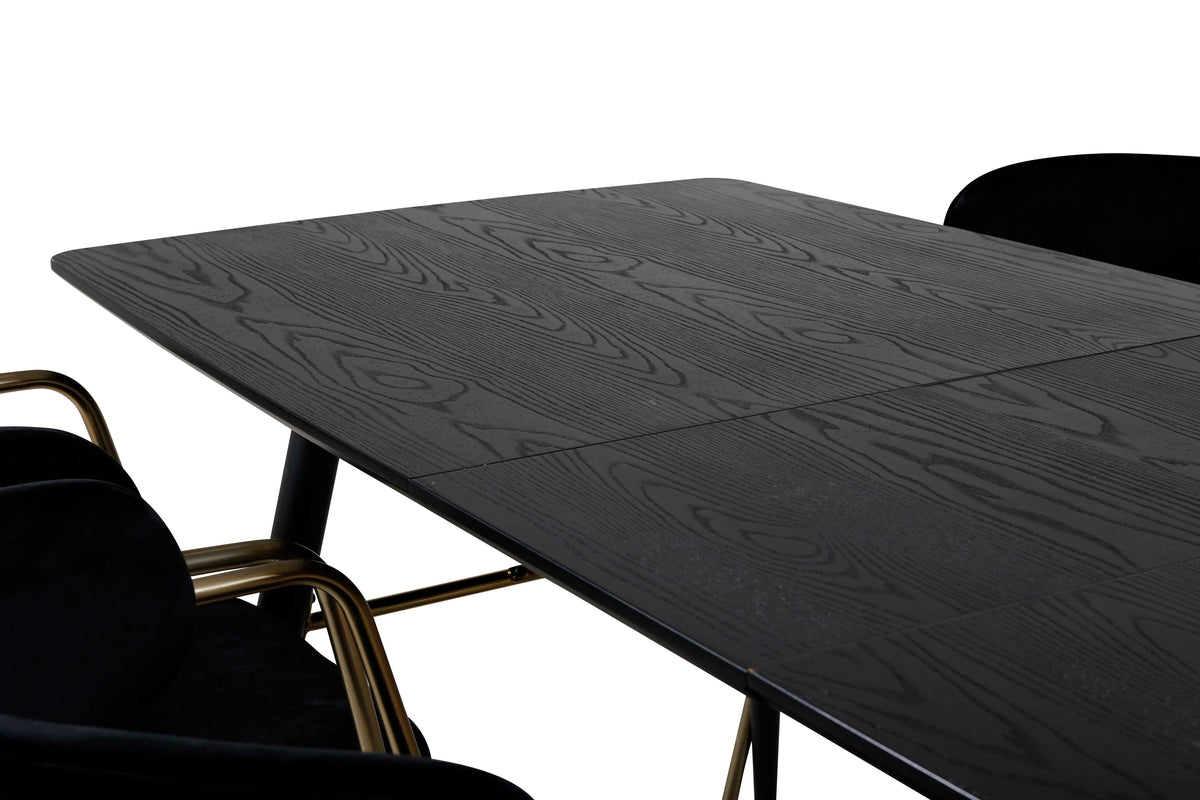 Venture Design Arrow & Gold Matstolar 2-pack Svart + Rektangulära Matbord 180 x 85 Svart