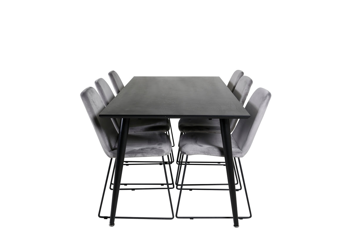 Venture Design Muce & Dipp Matstolar 2-pack Grå + Rektangulära Matbord 180 x 90 Svart