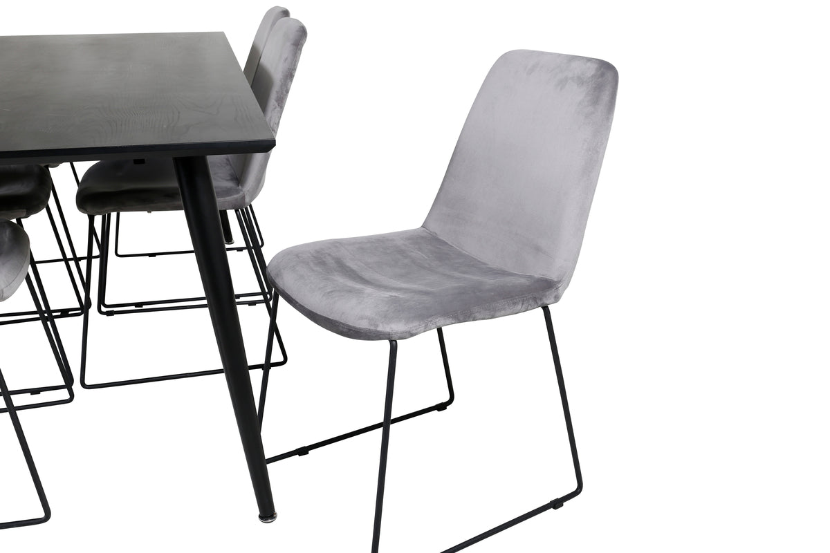 Venture Design Muce & Dipp Matstolar 2-pack Grå + Rektangulära Matbord 180 x 90 Svart