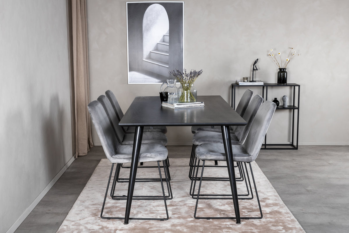 Venture Design Muce & Dipp Matstolar 2-pack Grå + Rektangulära Matbord 180 x 90 Svart