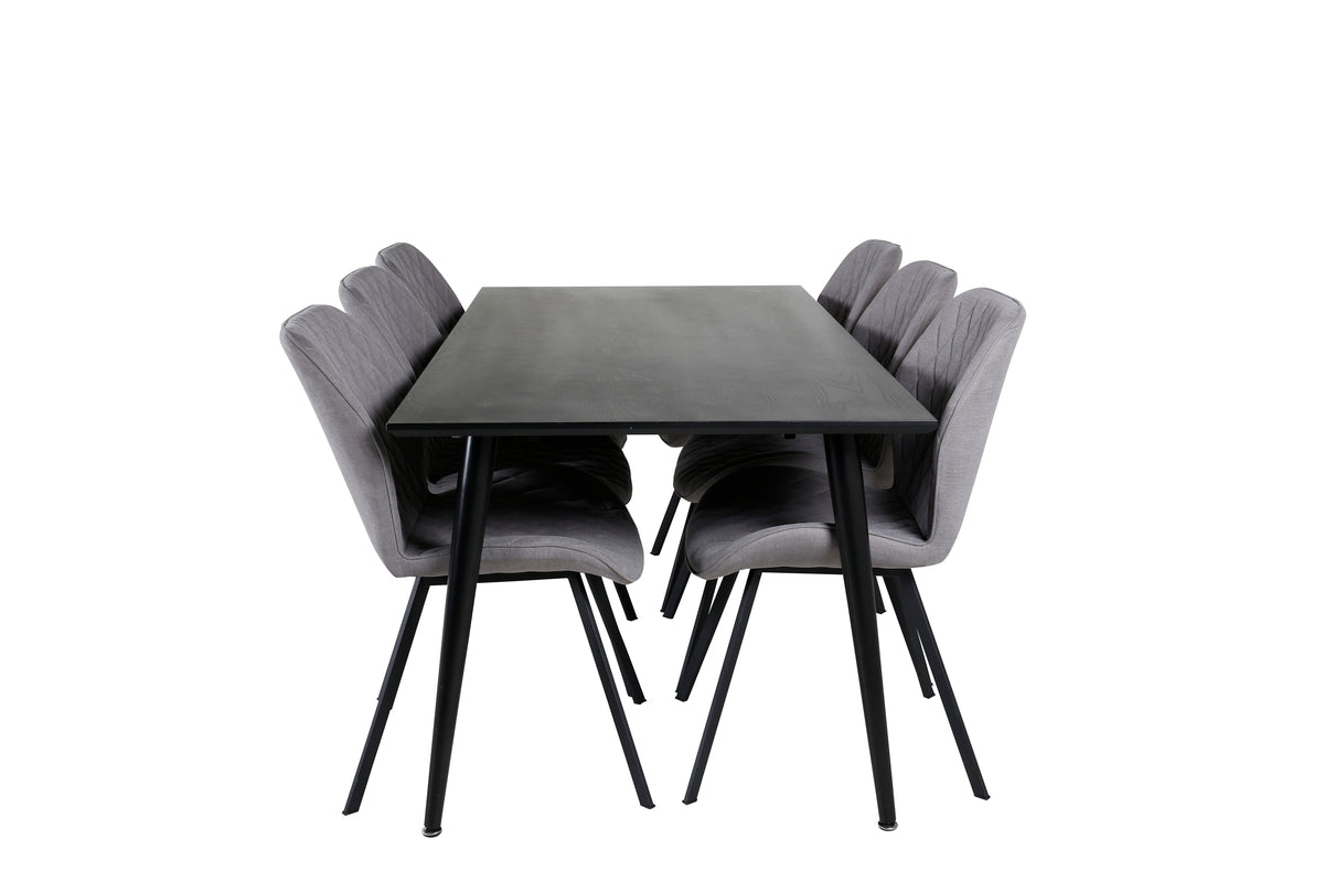 Venture Design Gemma & Dipp Matstolar 2-pack Grå + Rektangulära Matbord 180 x 90 Svart