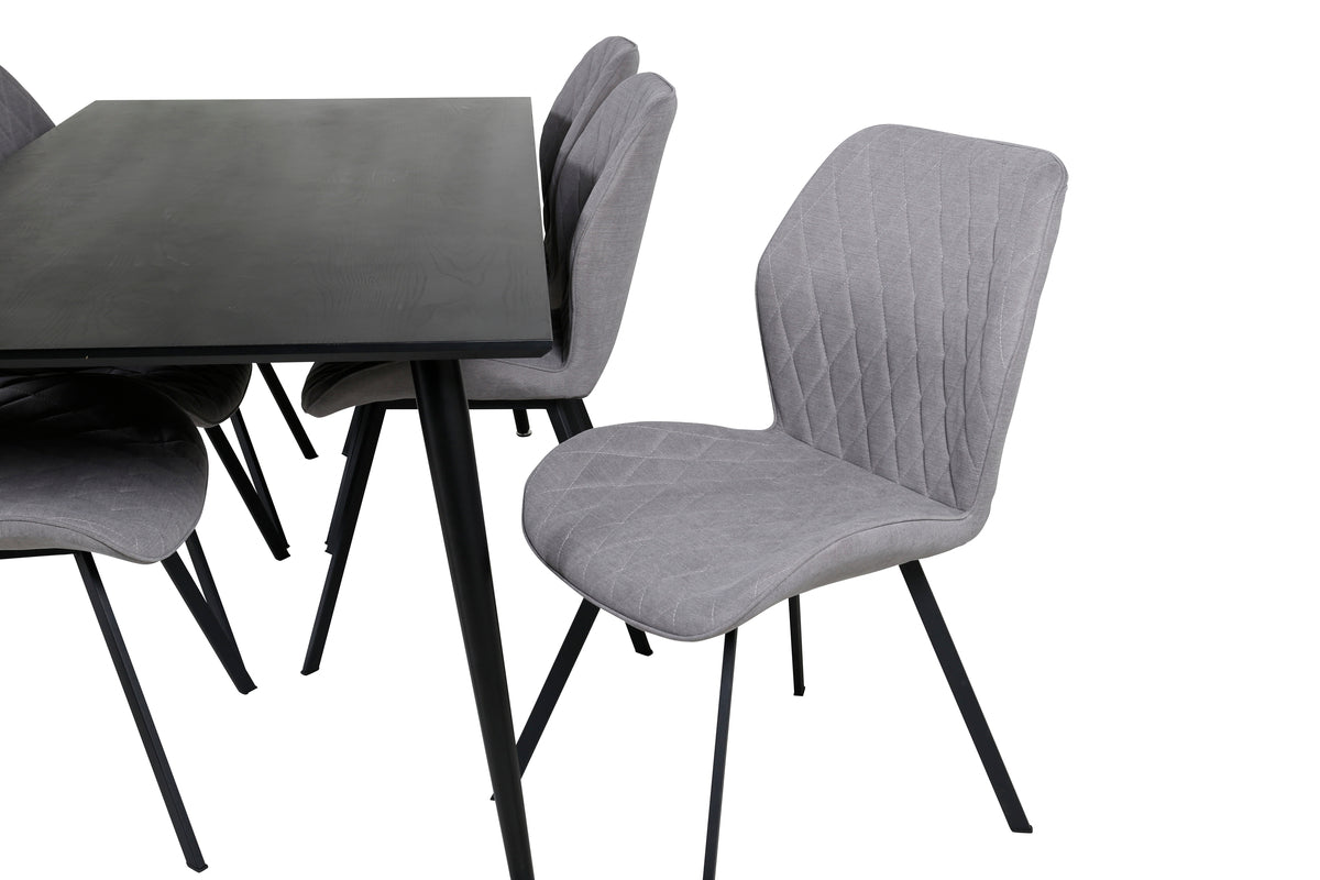 Venture Design Gemma & Dipp Matstolar 2-pack Grå + Rektangulära Matbord 180 x 90 Svart