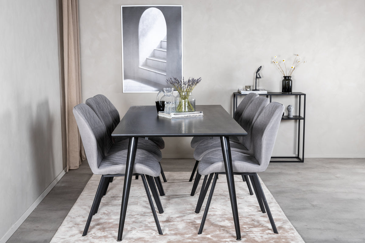Venture Design Gemma & Dipp Matstolar 2-pack Grå + Rektangulära Matbord 180 x 90 Svart
