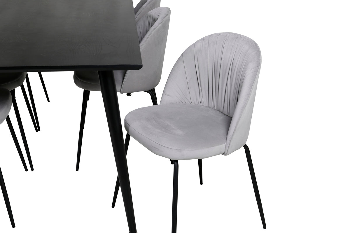 Venture Design Wrinkles & Dipp Matstolar 2-pack Grå + Rektangulära Matbord 180 x 90 Svart