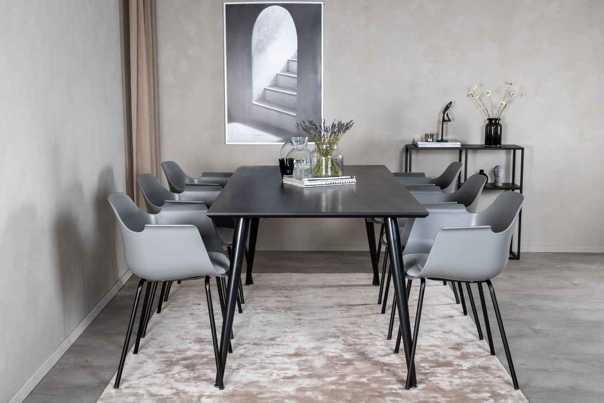 Venture Design Comfort & Dipp Matstolar 2-pack Grå + Rektangulära Matbord 180 x 90 Svart