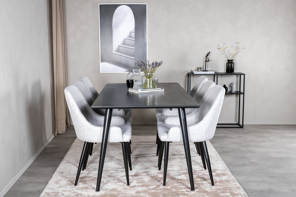 Venture Design Plaza & Dipp Matstolar 2-pack Grå + Rektangulära Matbord 180 x 90 Svart