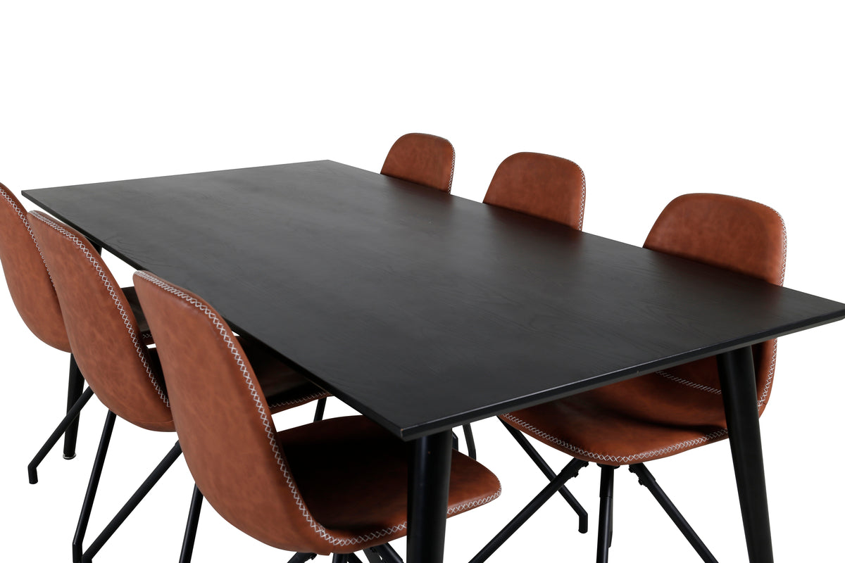 Venture Design Dipp & Polar Rektangulära Matbord 180 x 90 Svart + Matstolar 2-pack Brun