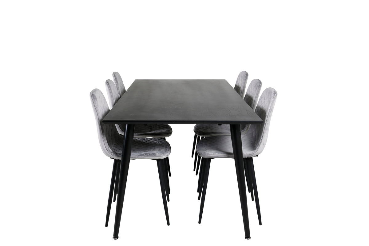 Venture Design Dipp & Polar Rektangulära Matbord 180 x 90 Svart + Matstolar 2-pack Grå
