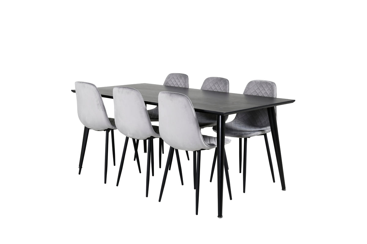 Venture Design Dipp & Polar Rektangulära Matbord 180 x 90 Svart + Matstolar 2-pack Grå