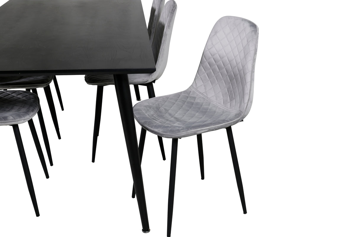 Venture Design Dipp & Polar Rektangulära Matbord 180 x 90 Svart + Matstolar 2-pack Grå