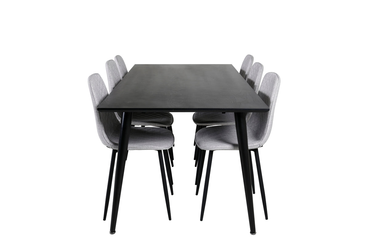 Venture Design Dipp & Polar Rektangulära Matbord 180 x 90 Svart + Matstolar 2-pack Grå