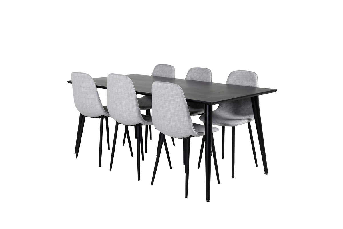 Venture Design Dipp & Polar Rektangulära Matbord 180 x 90 Svart + Matstolar 2-pack Grå