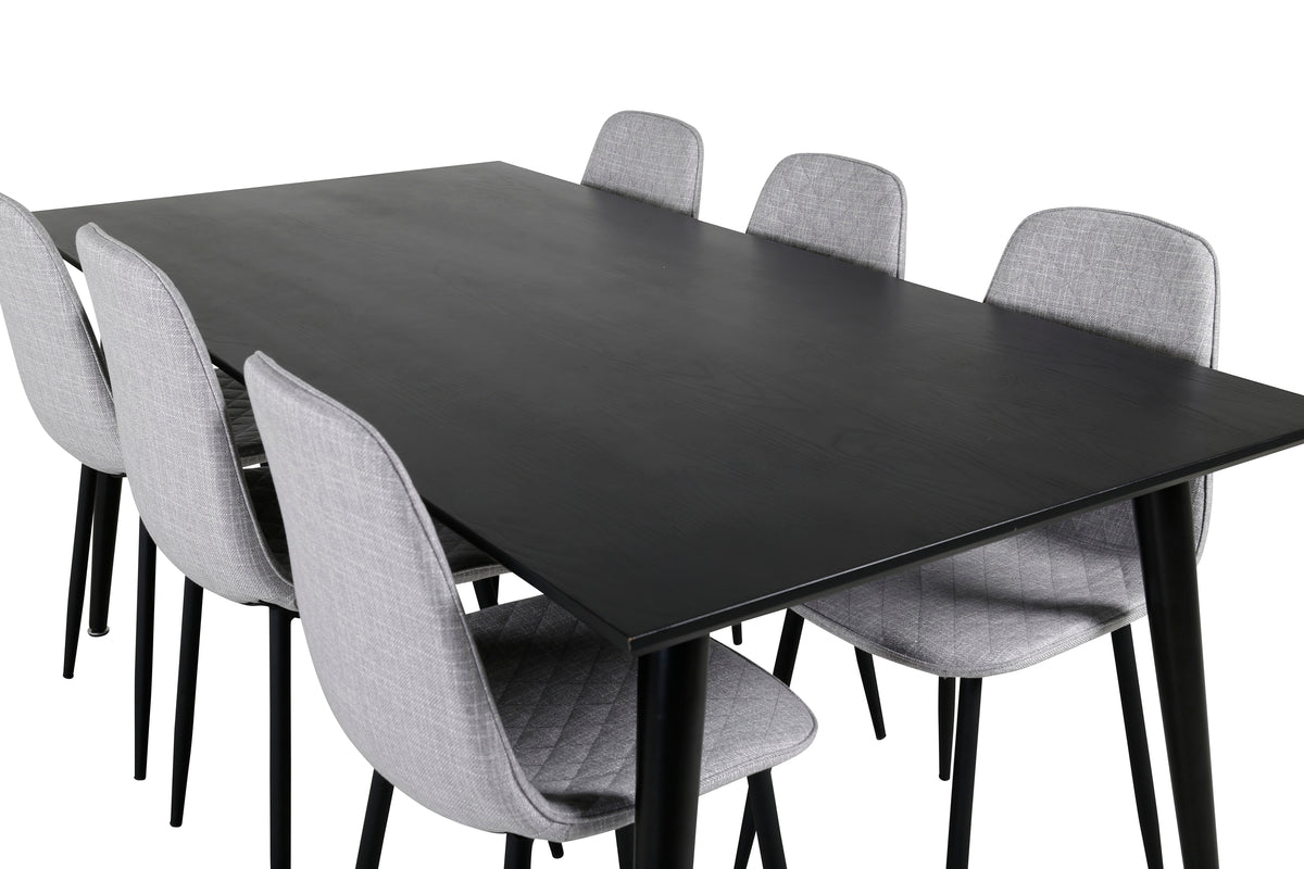 Venture Design Dipp & Polar Rektangulära Matbord 180 x 90 Svart + Matstolar 2-pack Grå