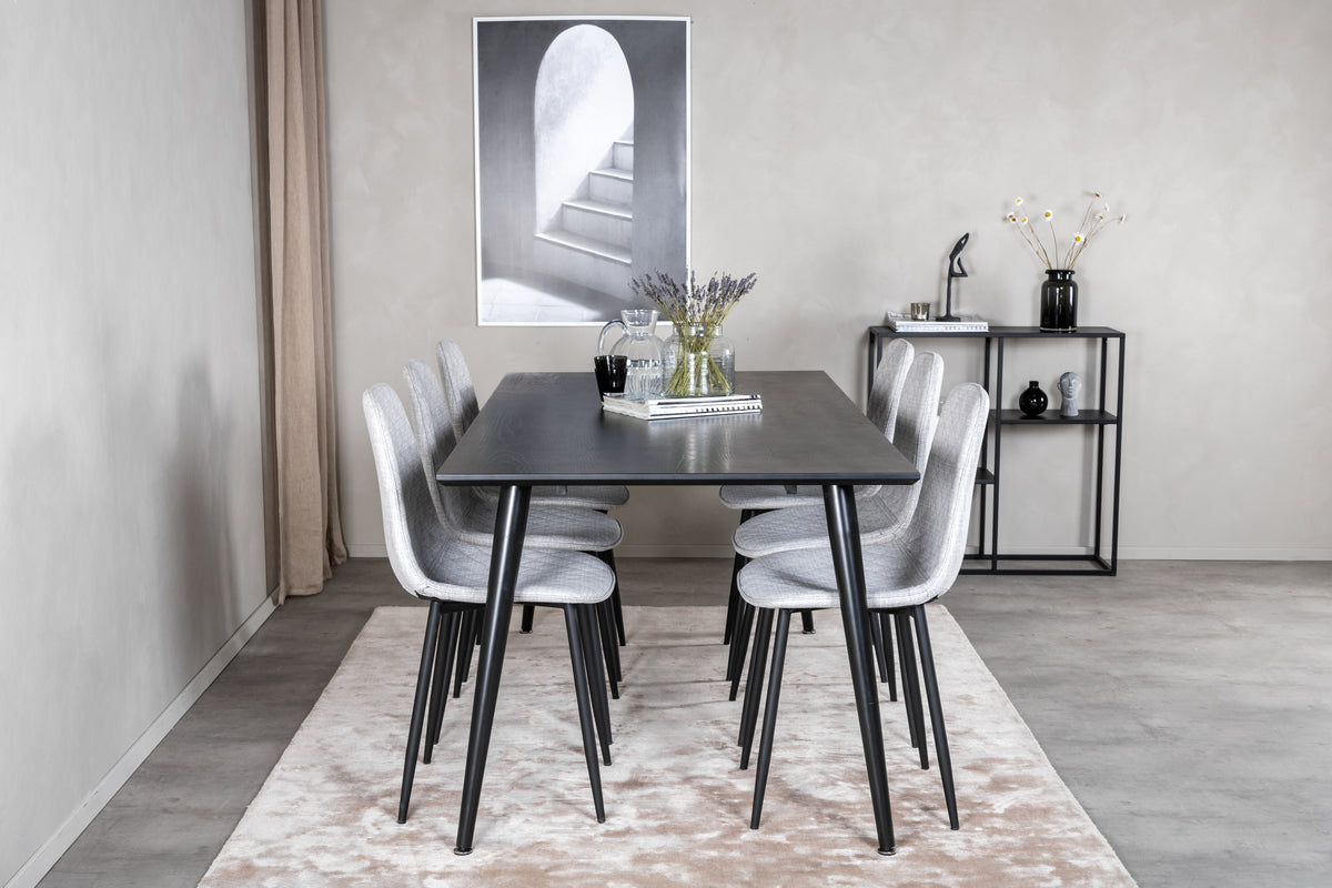Venture Design Dipp & Polar Rektangulära Matbord 180 x 90 Svart + Matstolar 2-pack Grå