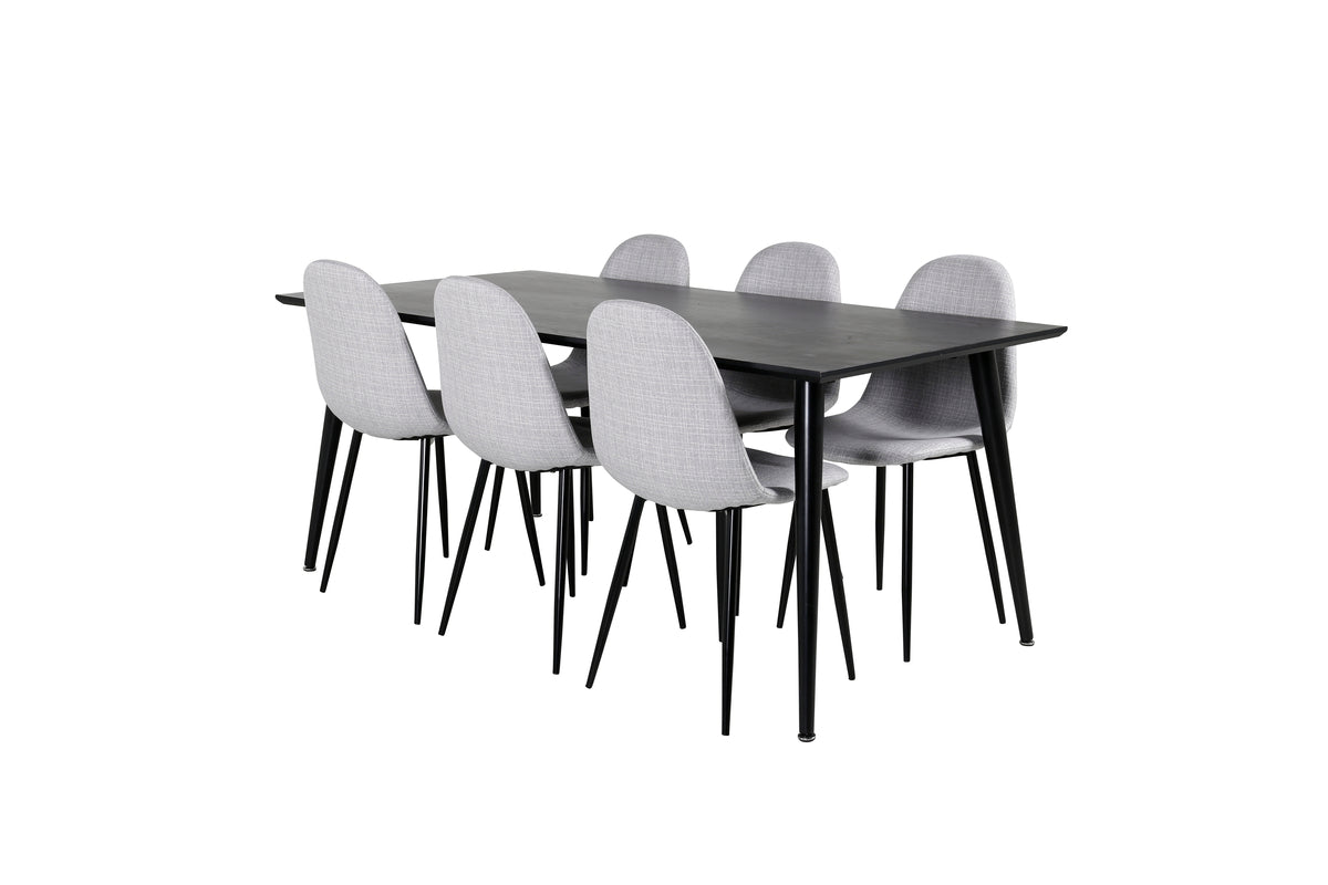 Venture Design Dipp & Polar Rektangulära Matbord 180 x 90 Svart + Matstolar 2-pack Grå