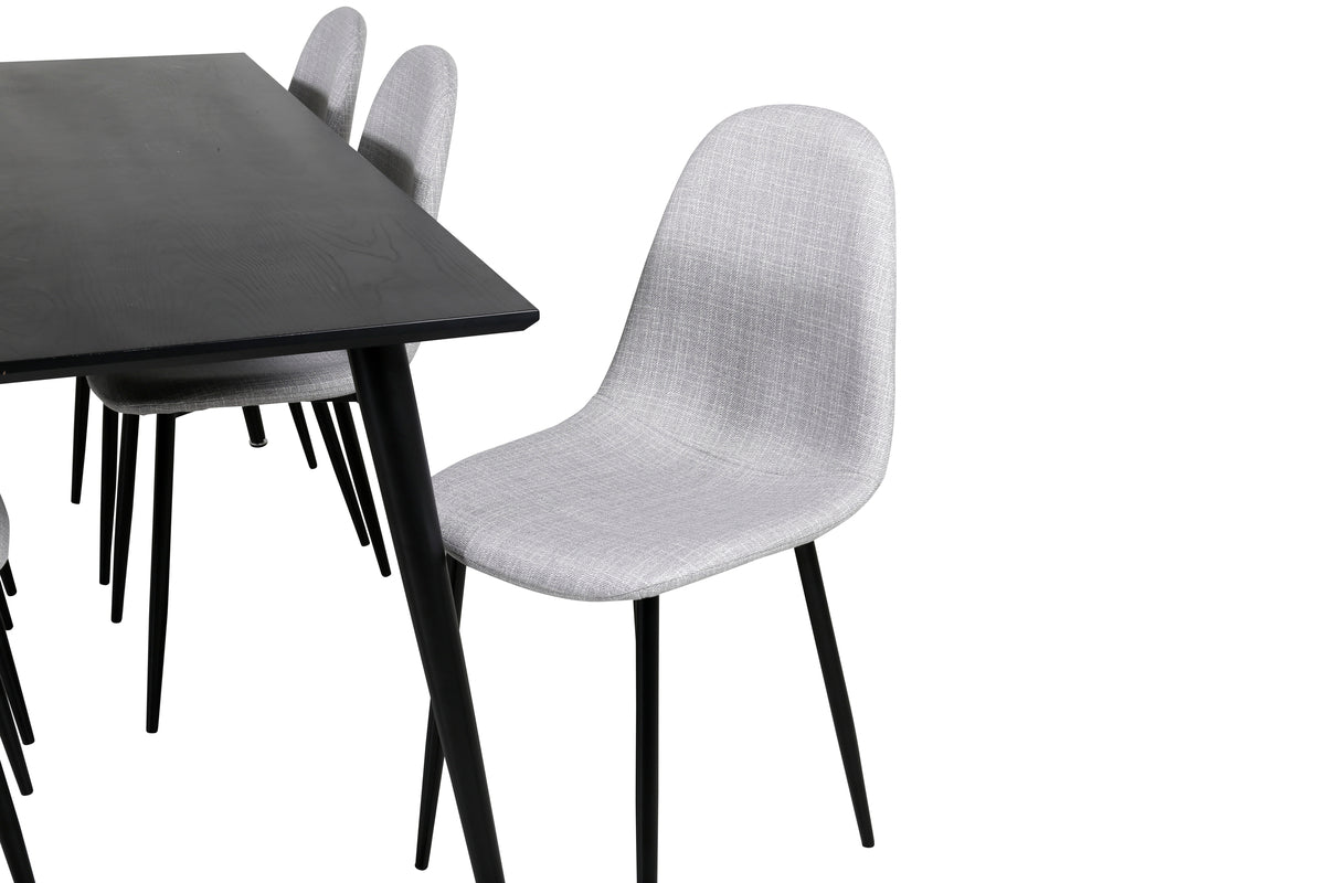 Venture Design Dipp & Polar Rektangulära Matbord 180 x 90 Svart + Matstolar 2-pack Grå