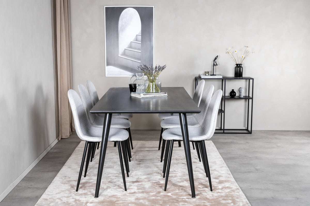 Venture Design Dipp & Polar Rektangulära Matbord 180 x 90 Svart + Matstolar 2-pack Grå