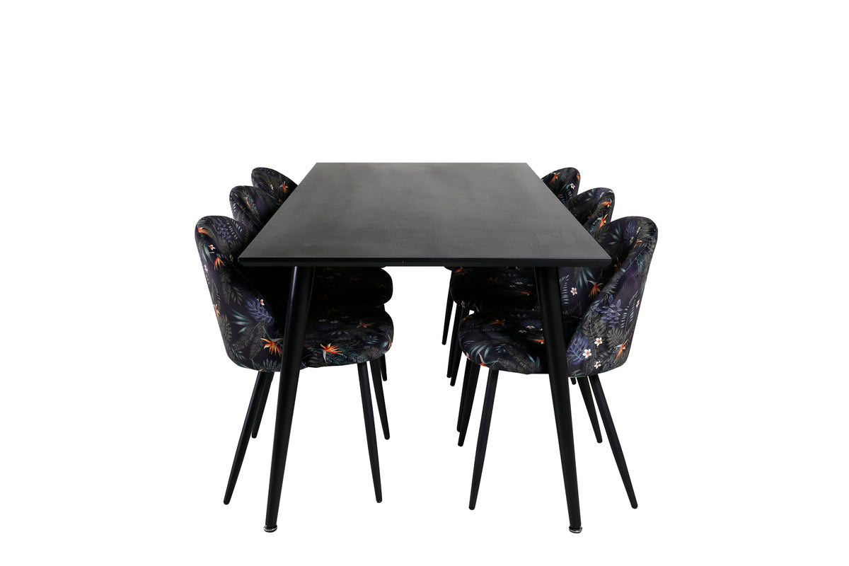 Venture Design Dipp & Velvet Rektangulära Matbord 180 x 90 Svart + Matstolar 2-pack Svart