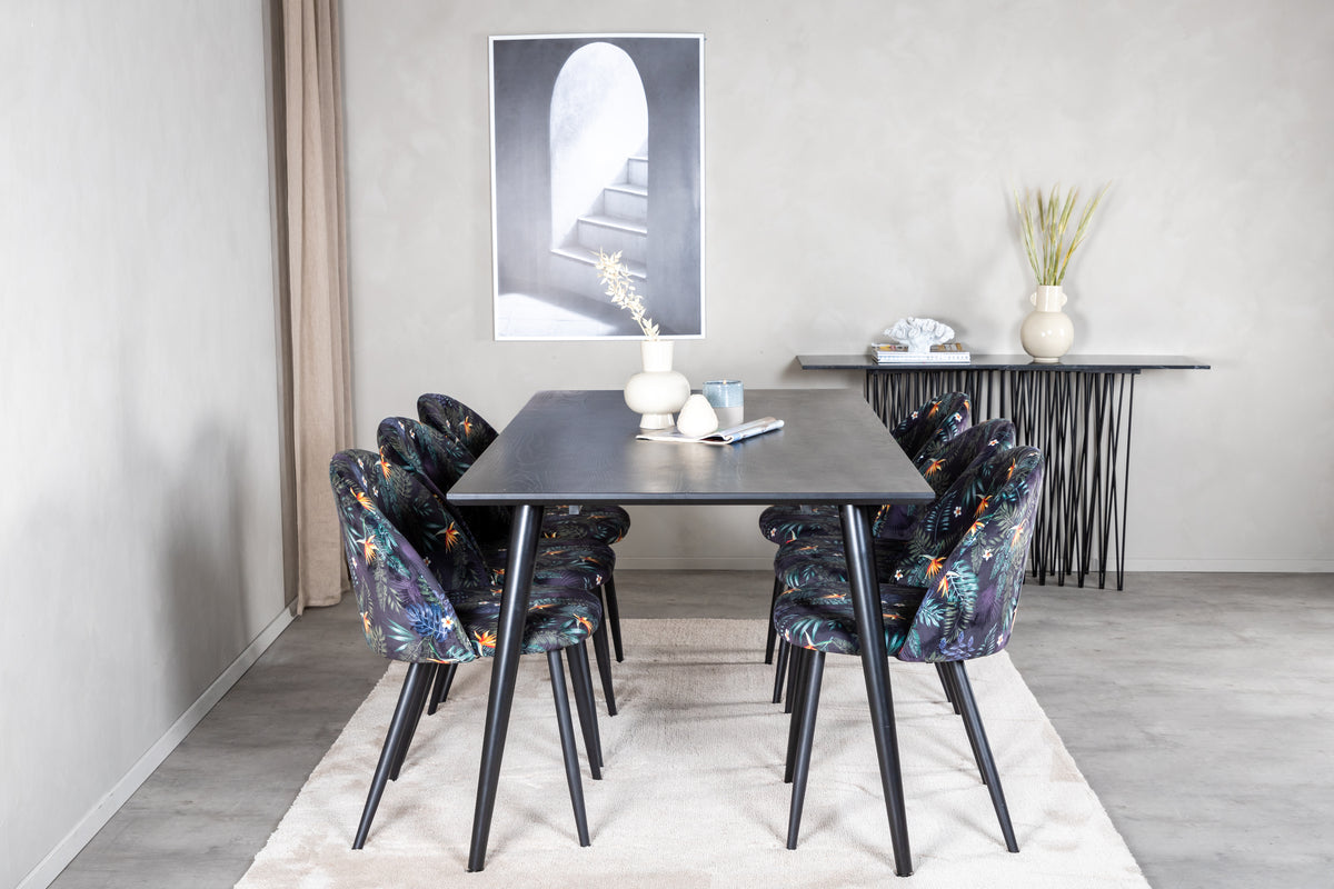 Venture Design Dipp & Velvet Rektangulära Matbord 180 x 90 Svart + Matstolar 2-pack Svart
