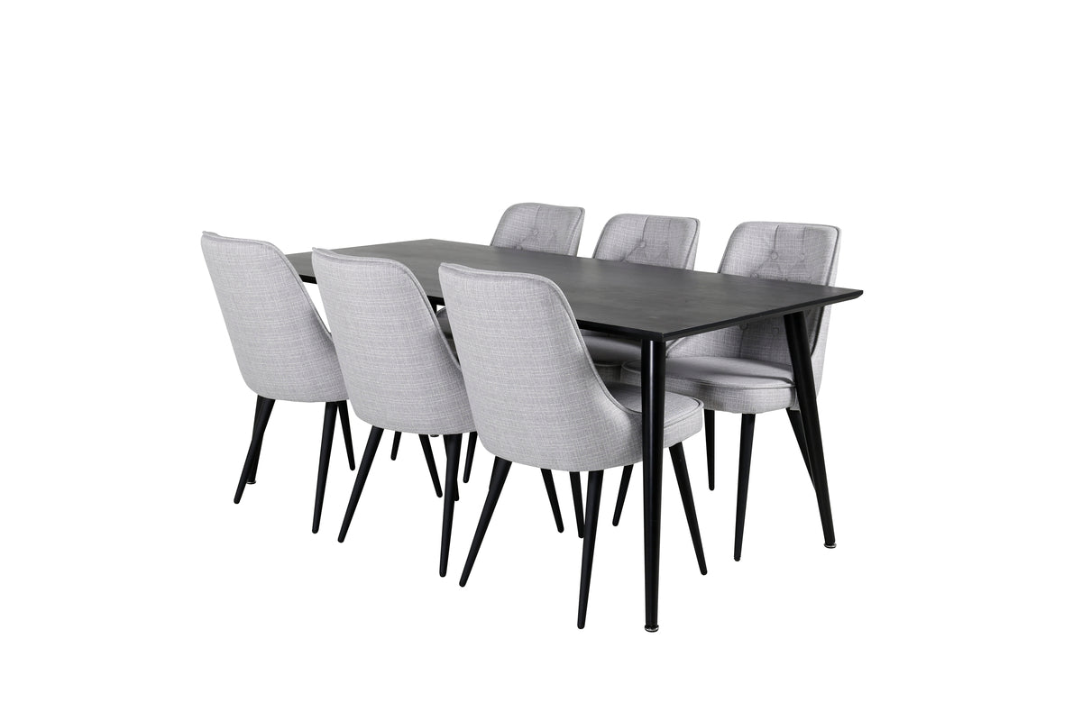 Venture Design Dipp & Velvet Deluxe Rektangulära Matbord 180 x 90 Svart + Matstolar 2-pack Grå