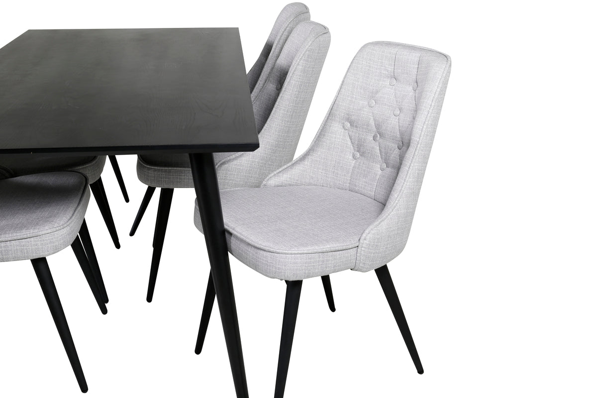 Venture Design Dipp & Velvet Deluxe Rektangulära Matbord 180 x 90 Svart + Matstolar 2-pack Grå