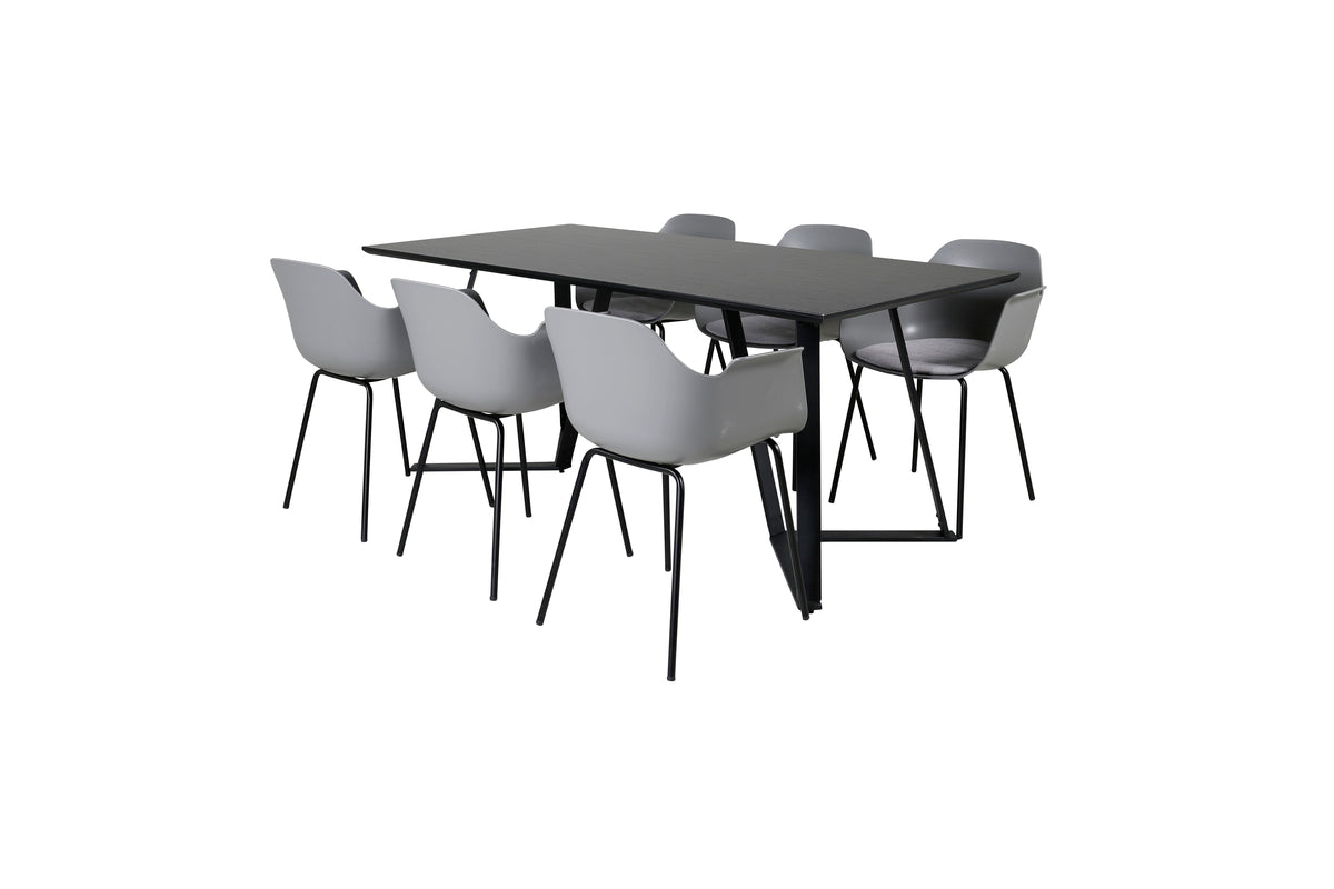Venture Design Comfort & Marina Matstolar 2-pack Grå + Rektangulära Matbord 180 x 90 Svart