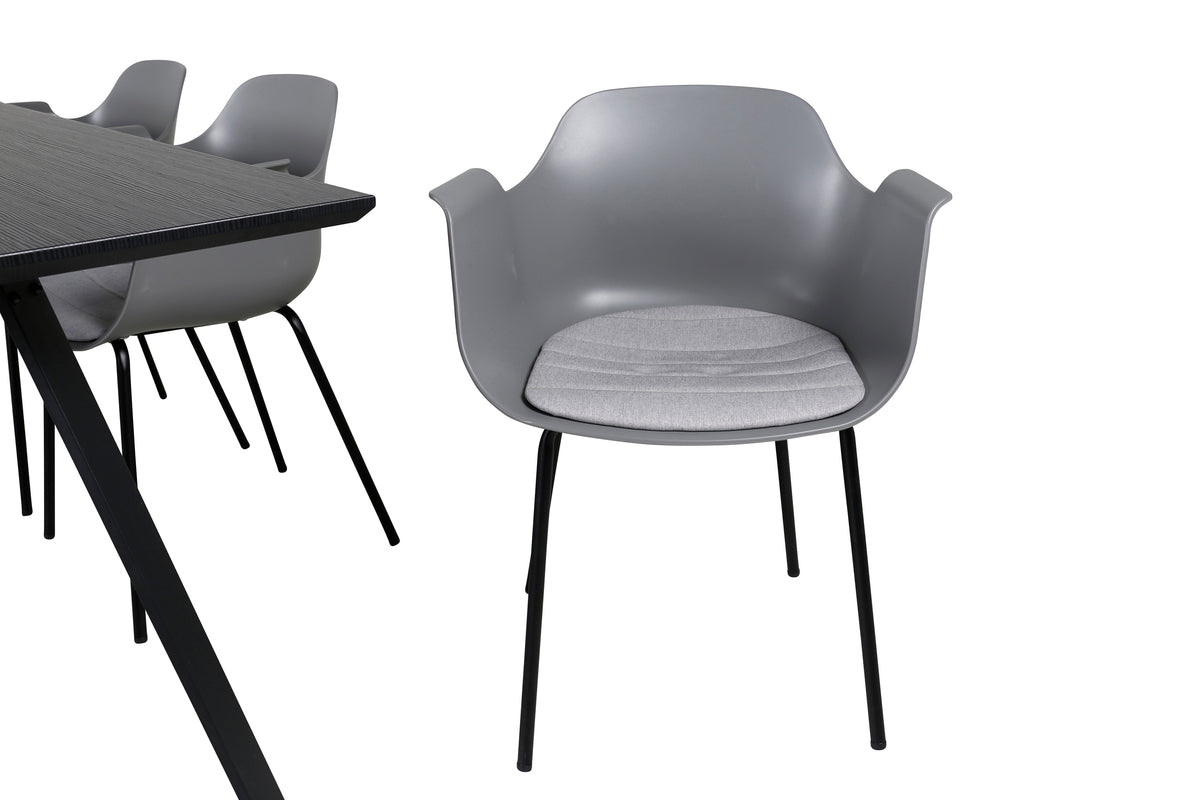 Venture Design Comfort & Marina Matstolar 2-pack Grå + Rektangulära Matbord 180 x 90 Svart